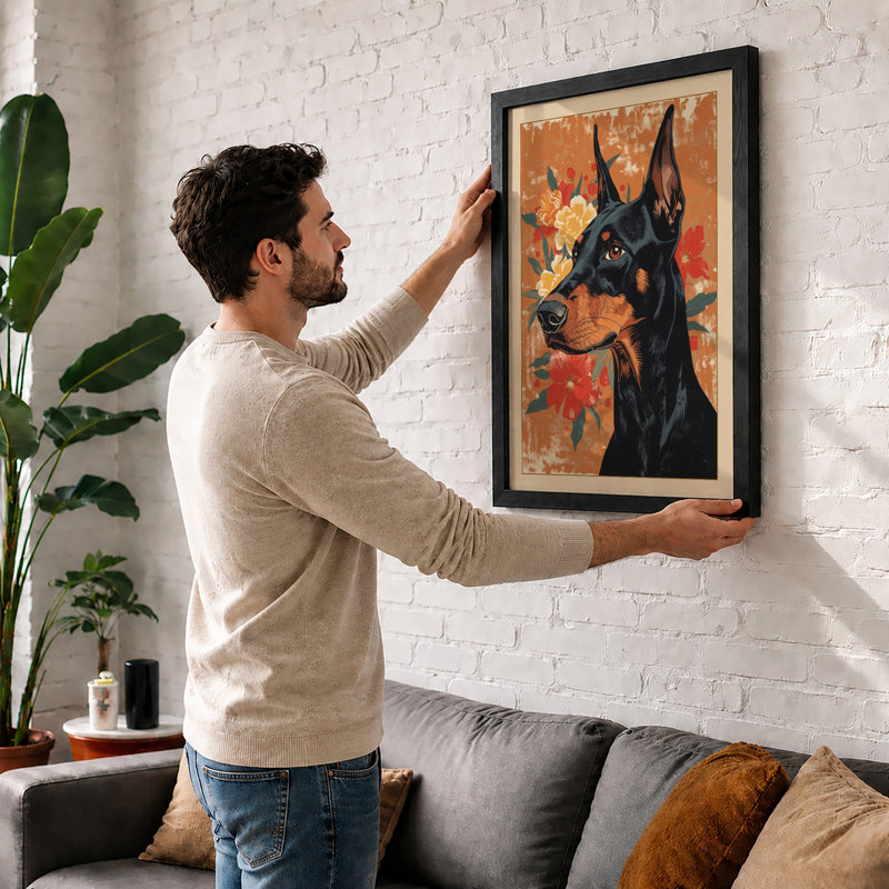 Folk Portrait with Blooms Boho - Framed Print, A4 - 29.7 x 21.0 cm, White