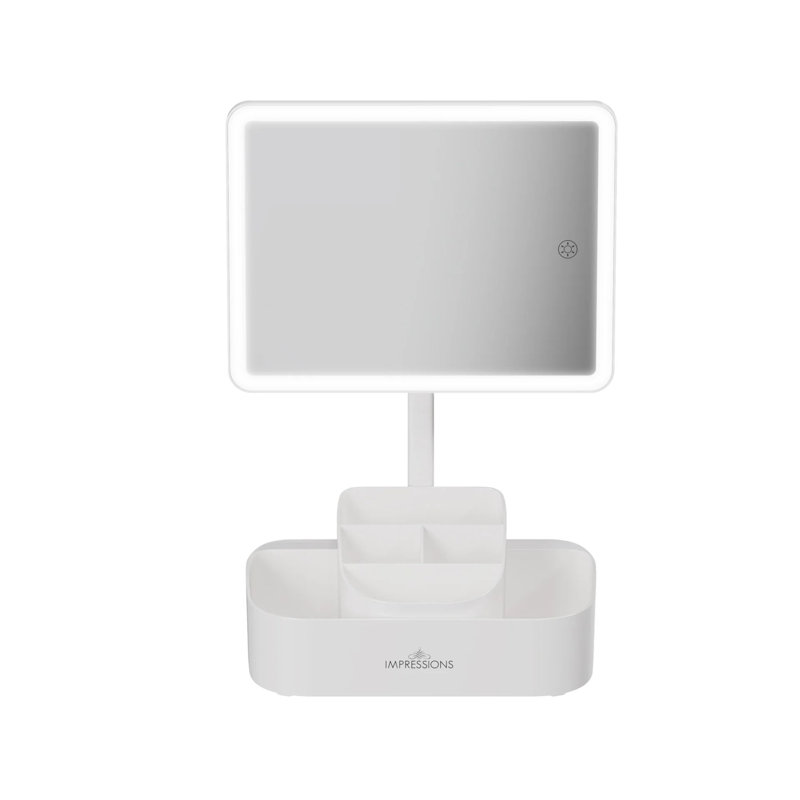 Pure Tri Tone LED Makeup Mirror With Vanity Removable Storage Organizer, Touch Sensor Switch