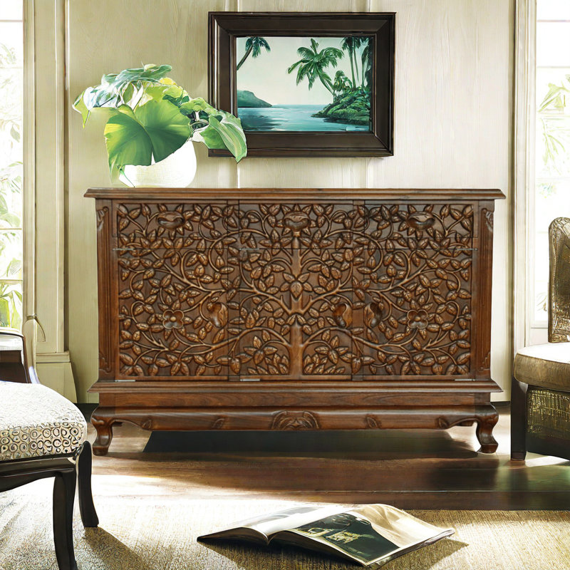 Armoire décorative en bois massif sculpté, Brun