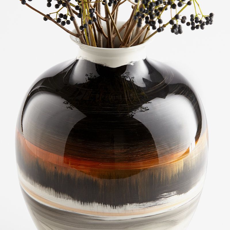 Vase de table en céramique noir / blanc / orange 14 po