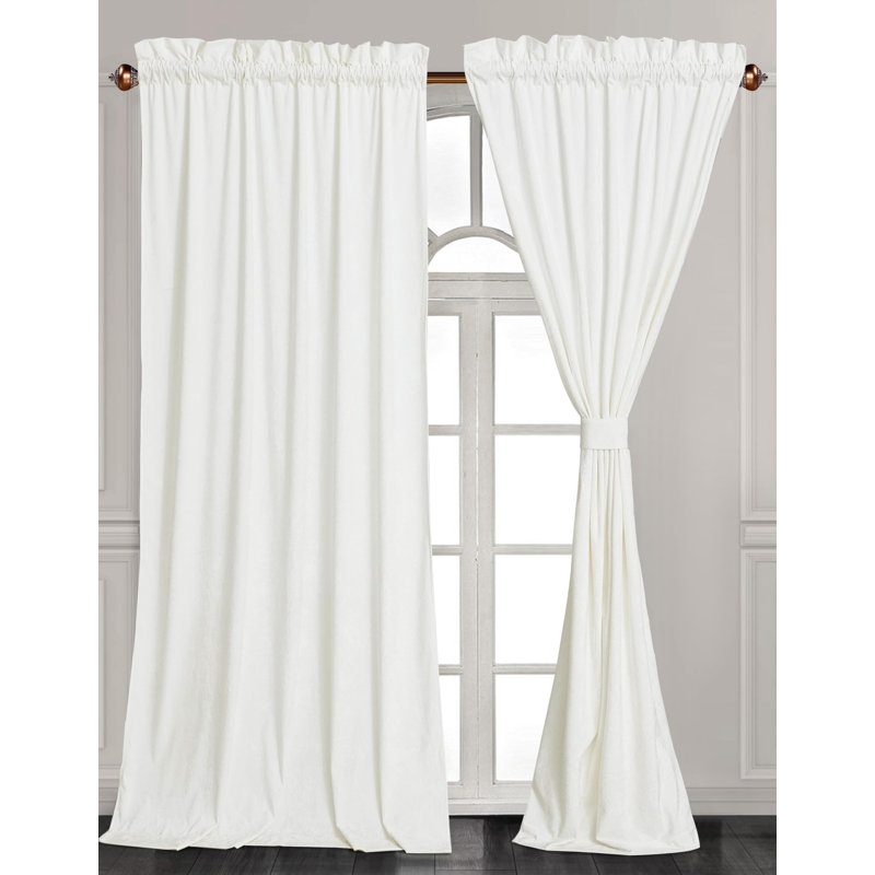 Velvet Bedding Collection Room Darkening Curtain Panel Pair, 50" W x 72" L, Cream White