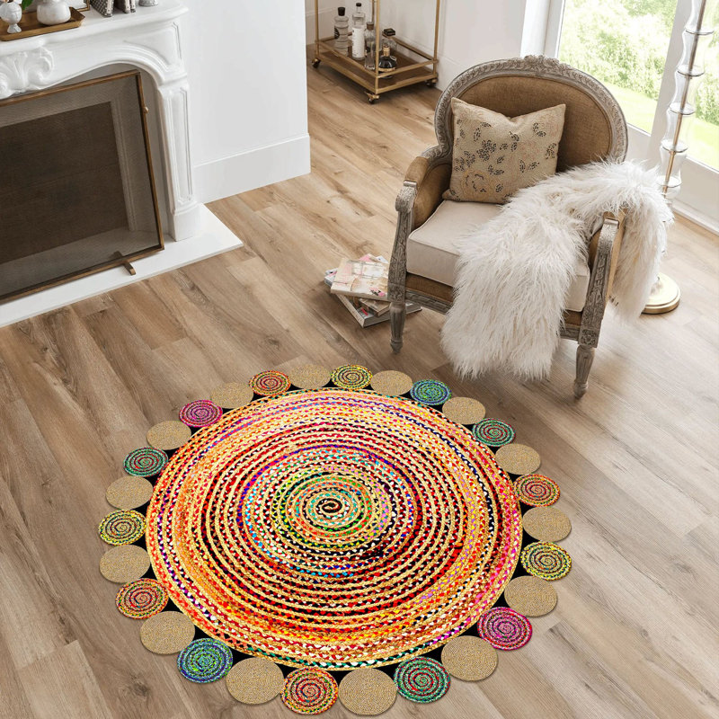Tapis rond élégant (23,6 pouces), 100% polyester, hauteur des poils de 8 mm | Antibactérien, antidérapant, 650 g / m² | Lavable à la machine, impression numérique 3D | Parfait pour le salon, la chambre à coucher et les aires de jeux pour enfants