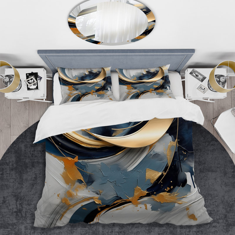 Ensemble de housse de couette Abstract Golden Blue Whirls Of Serenity II - Abstract Fractal