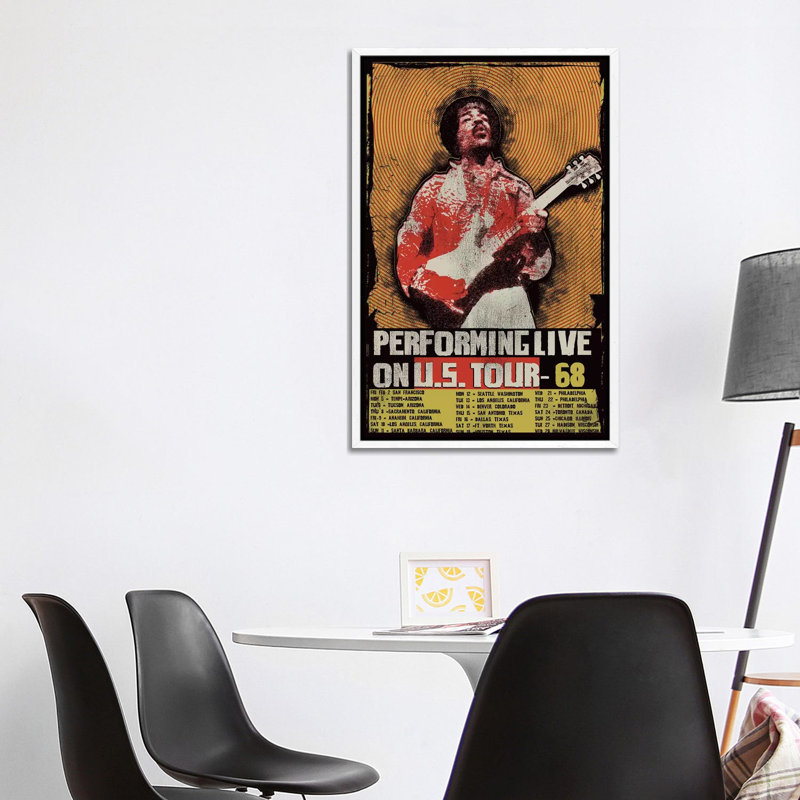 Jimi Hendrix 1968 U.S. Tour Poster by Radio Days - Print on Canvas, 101.6 cm H x 66.04 cm W, White Framed