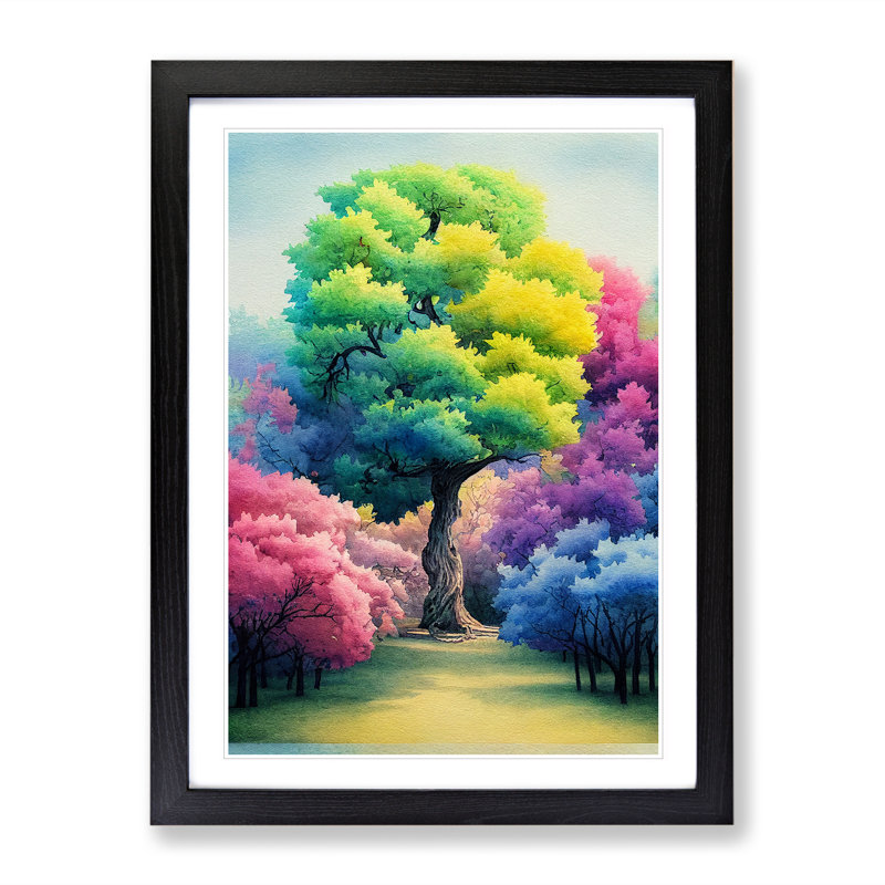 Watercolour Trees - Single Picture Frame Painting, Black, 64cm H x 46cm W x 2cm D