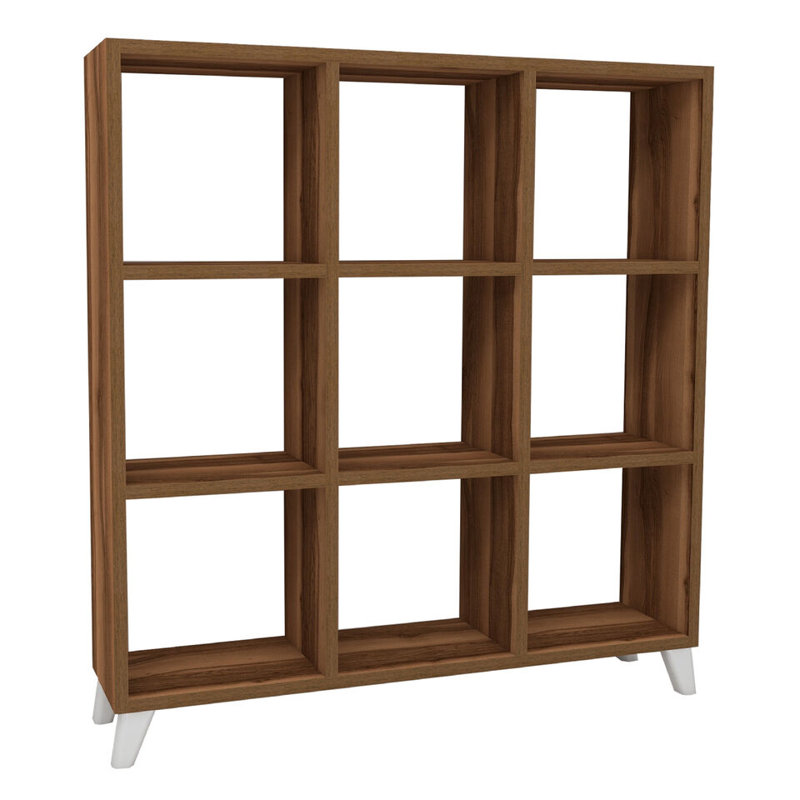 9 Cube Square Bookcase With Legs Cabinet Storage Shelving Display Wood Shelf, Walnut