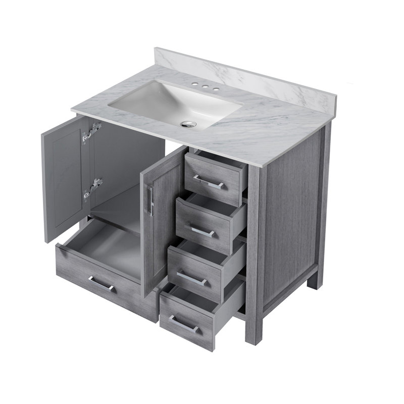 Meuble-lavabo blanc 36 po X P 22 po D, gauche décalé et plateau en marbre de Carrare, Blanc