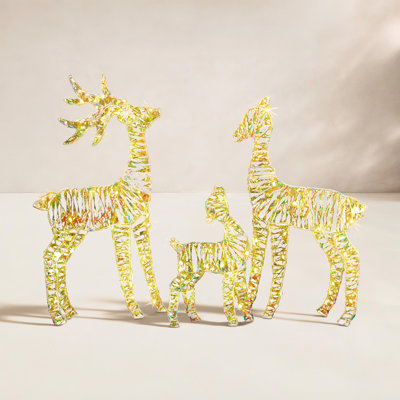 3Pcs Lighted Iridescent Reindeer Family Christmas Decoration 2D