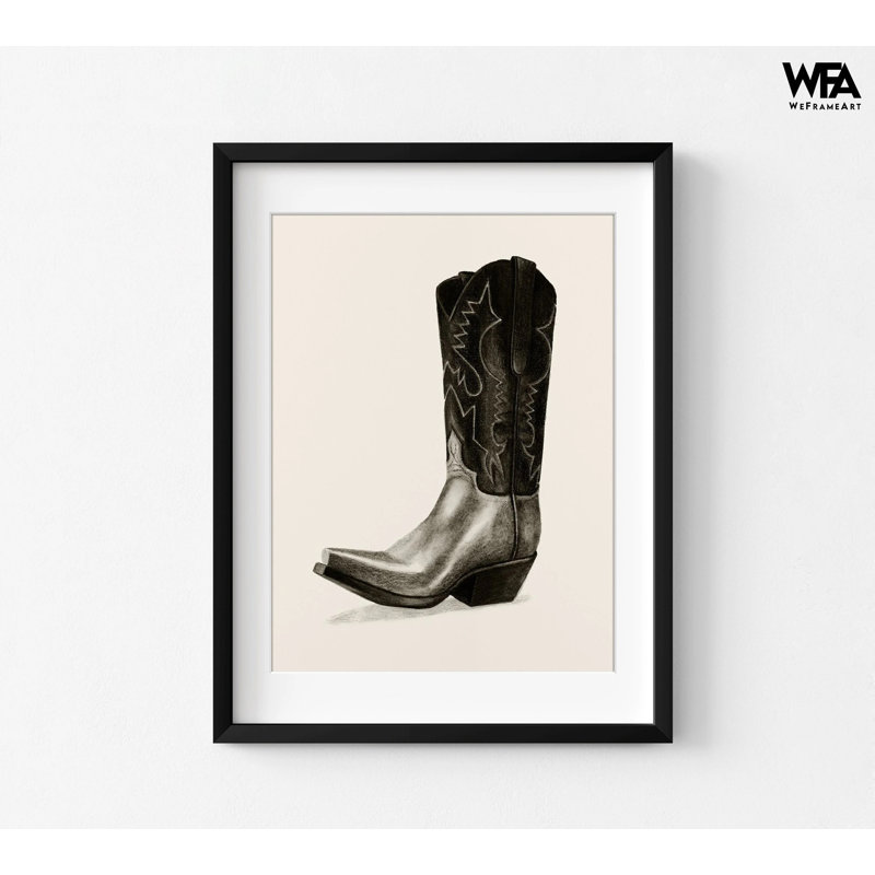Reproduction d'affiche de bottes en cuir faites à la main, art mural de bottes rustiques, bottes de cow-boy noires, affiche de bureau de ranch