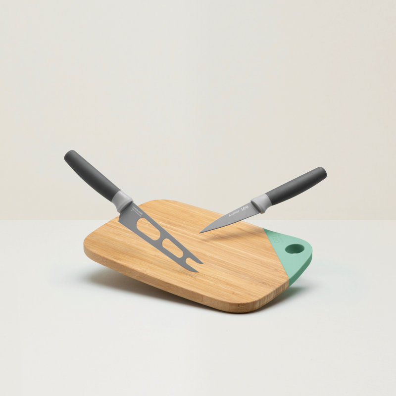 BergHOFF Leo 3Pc Knife and Cutting Board Set, Grey and Green