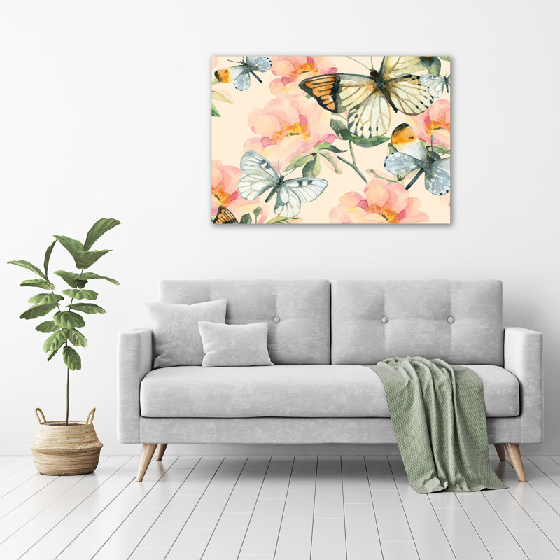 Butterflies And Flowers - Wrapped Canvas Print