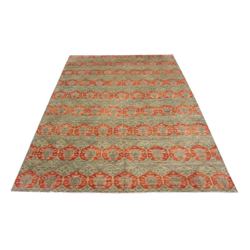 Tapis unique nouvel âge noué à la main 12 pi 3 po x 17 pi 6 po Maloree en bleu sarcelle / cuivre foncé / beige