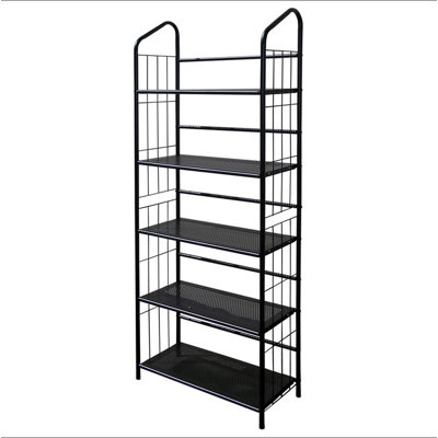 64" Tall 5-Tier Corner Metal Bookcase / Book Shelf, Black Finish