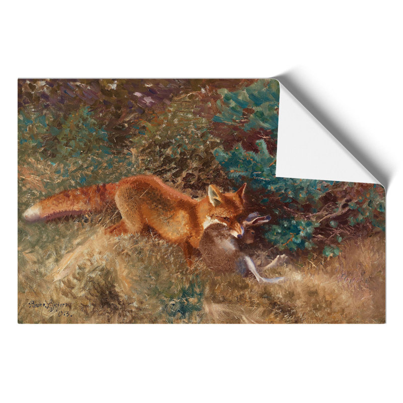 Fox with Brown Hare by Bruno Liljefors - Frameless Print, 21cm H x 30cm W x 0.1cm D