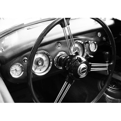Black and White Steering Wheel Dark - Photograph Print