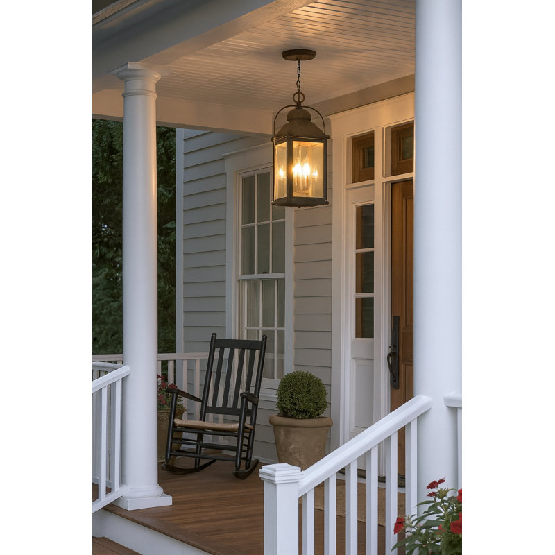 Anchorage 3 -Bulb 23.8" H Outdoor Hanging Lantern, Aged Zinc, Incandescent