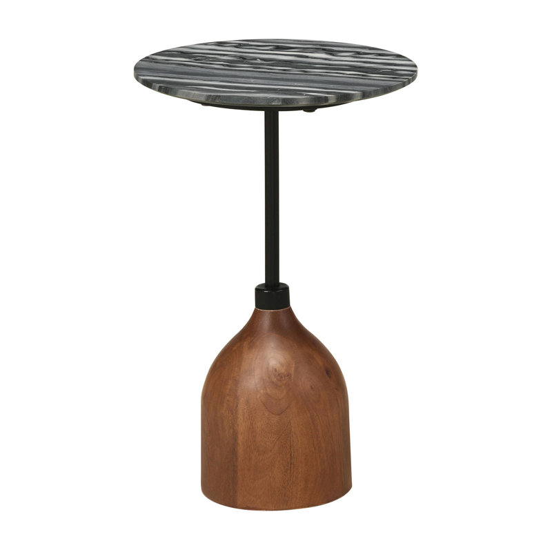 Round Marble Top Accent Side Table Black