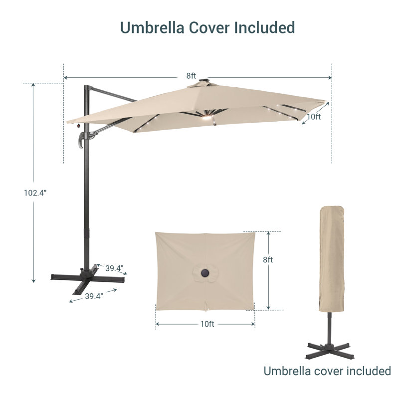 Ernie 10' x 8' Lighted Cantilever Umbrella, Sand