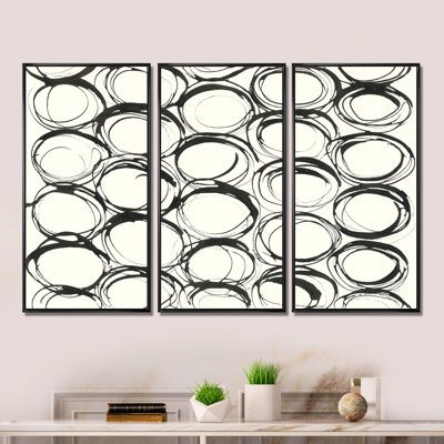 Minimaliste noir et blanc II - ensemble d'art moderne encadré sur toile Mid-Century