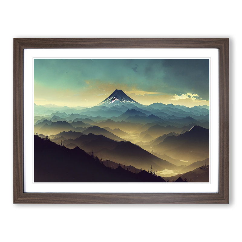 Gentle Japanese Mountains - Single Picture Frame Print, Walnut Framed, 34cm H x 46cm W x 2cm D
