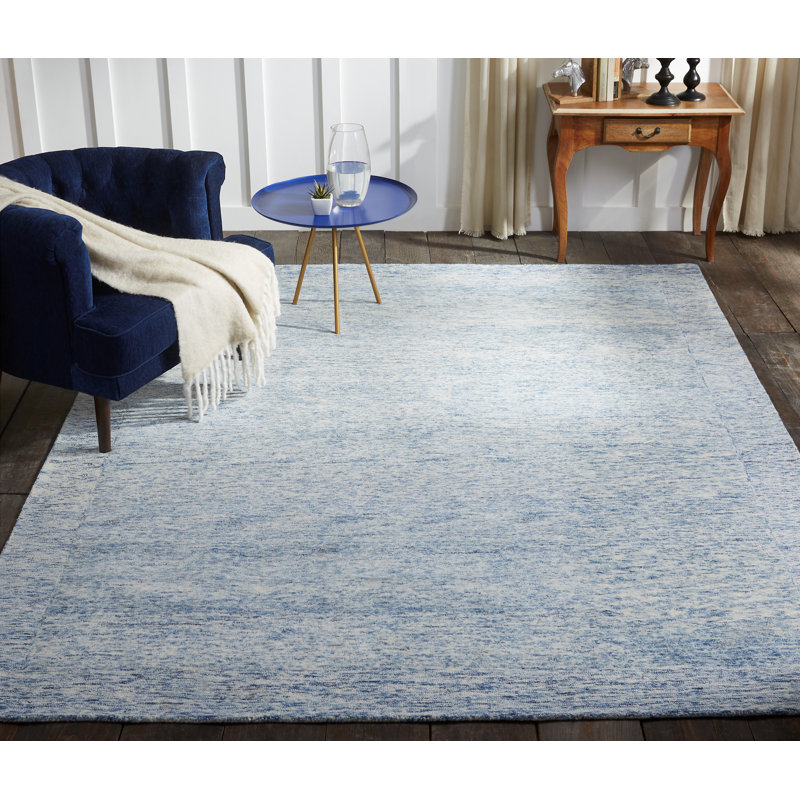 Tapis bleu en laine touffeté à la main Franco, Tapis de couloir beige