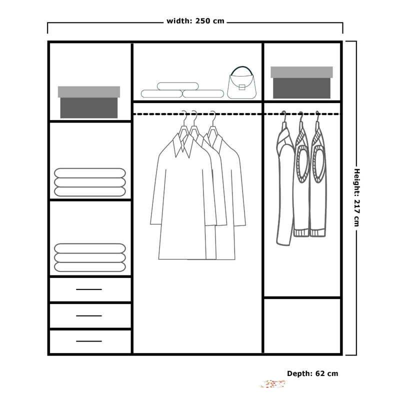 3 Door Manufactured Wood Wardrobe, Oak