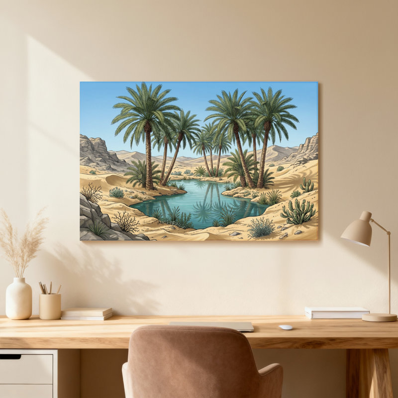 Désert oasis avec palmiers et eau transparente - Cadre photo sur toile, 12" H x 18" W, Cadre photo unique