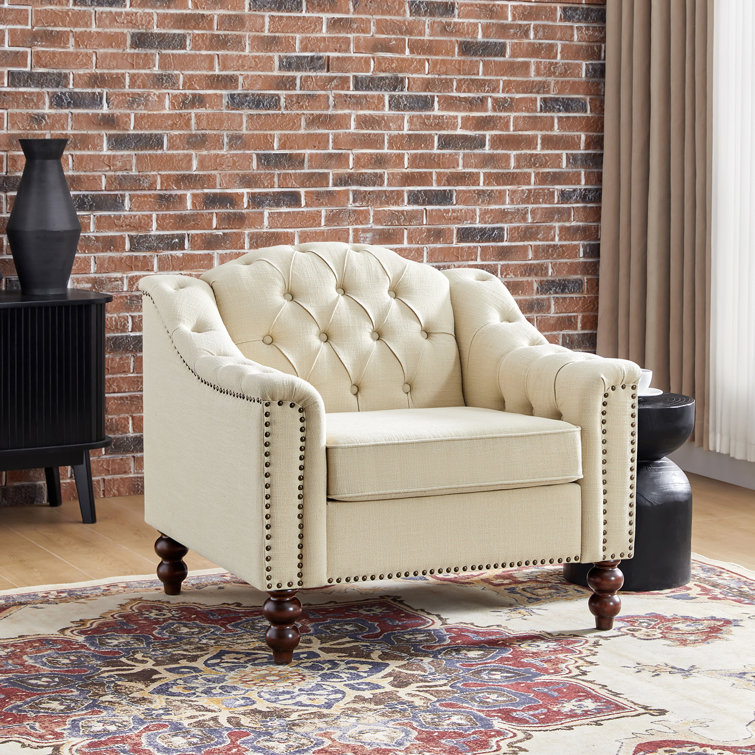 Delmond Traditional Button-Tufted Armchair with Solid Wood Legs