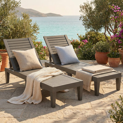 74.56"L Adjustable Outdoor Resin Chaise Lounge Chair(Light Brown/Gray)