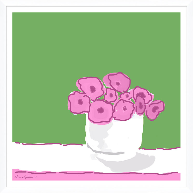 Rose Vase in Green Framed by Dana Gibson, Green/Pink