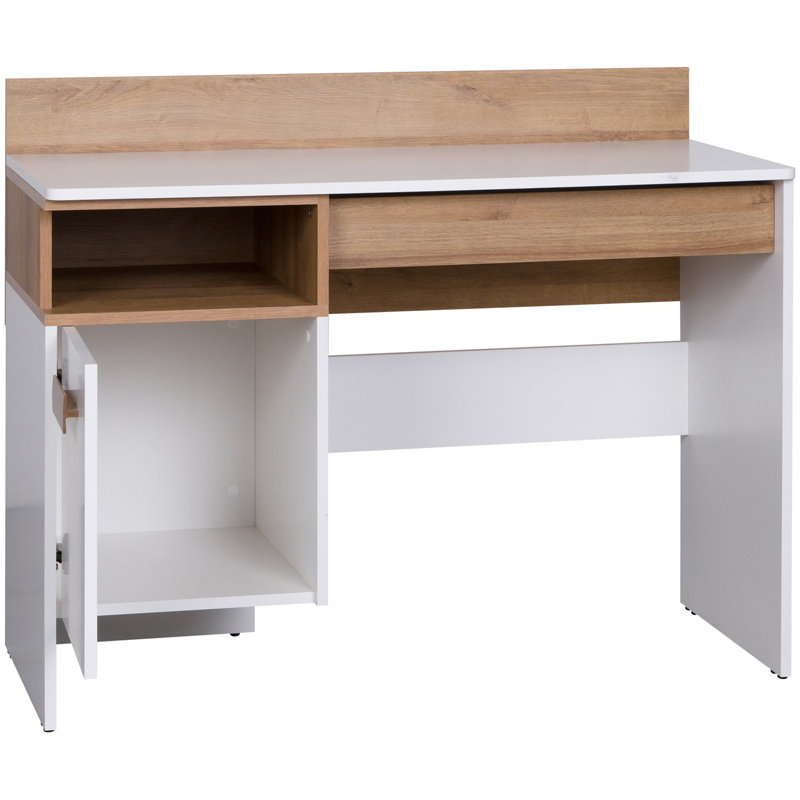 110cm Writing Desk, White/Brown, White