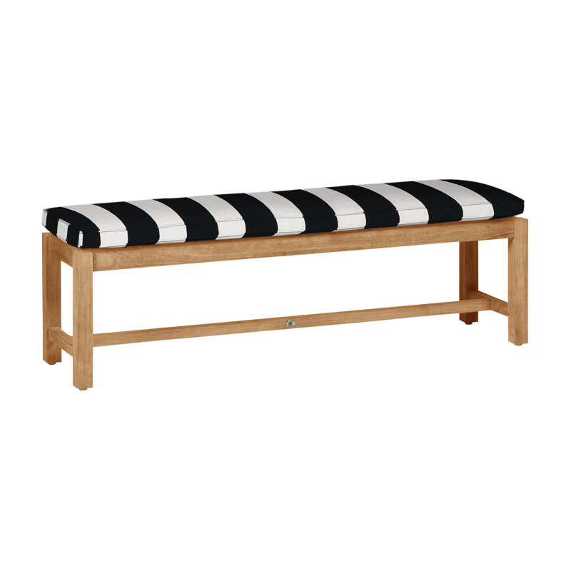 Banc sans dossier Club Teak - Teck naturel, Welt, Sunbrella® ‑ Cabana à rayures minuit, Teck naturel