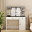 Coiffeuse Farmhouse avec miroir lumineux et rangement