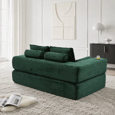 Canapé-lit convertible compact à trois sièges au design minimaliste, futon avec siège-lit désossé, canapé de plancher en velours côtelé doux, appuis-tête réglables et mobiles, soutien dorsal épais