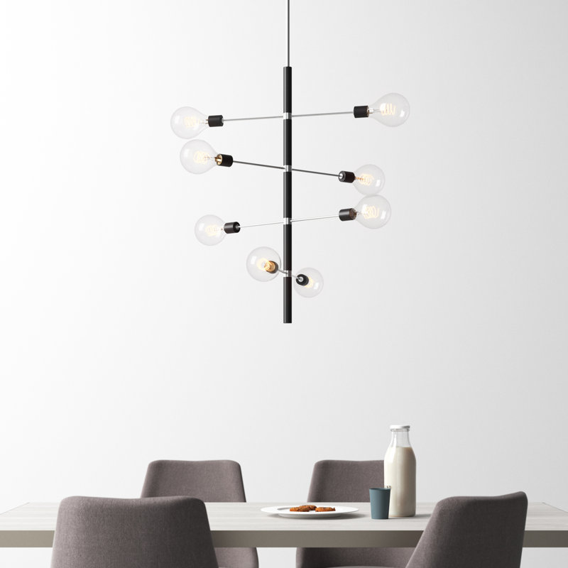 Christopher 8 - Light Sputnik Modern Linear Chandelier, Polished Nickel