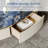 Pre-Assembled Modern Oval Coffee Table, 51.18" Sapphire Top with Cream Faux Leather Cabinet & Gold Base, Hidden Drawer Storage Luxury Coffee Table for Living Room