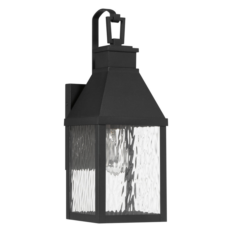 Sebeka 18-inch 1-light Textured Black Exterior Wall Sconce with Clear Water Glass, Black, 18" Height