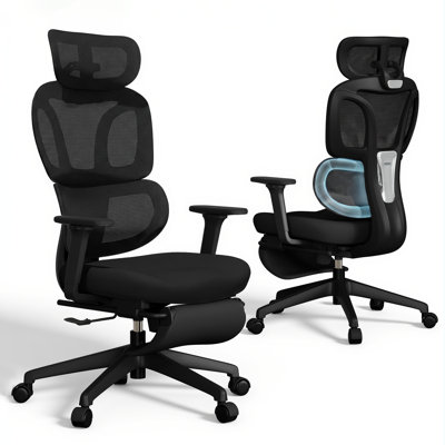 Ergonomic Mesh Task Chair, High Back Office Chair with 3-Level Recline Lock, Task Chair with Adjustable Headrest & Armrest & Backrest, Lumbar Support, and Retractable Footstool