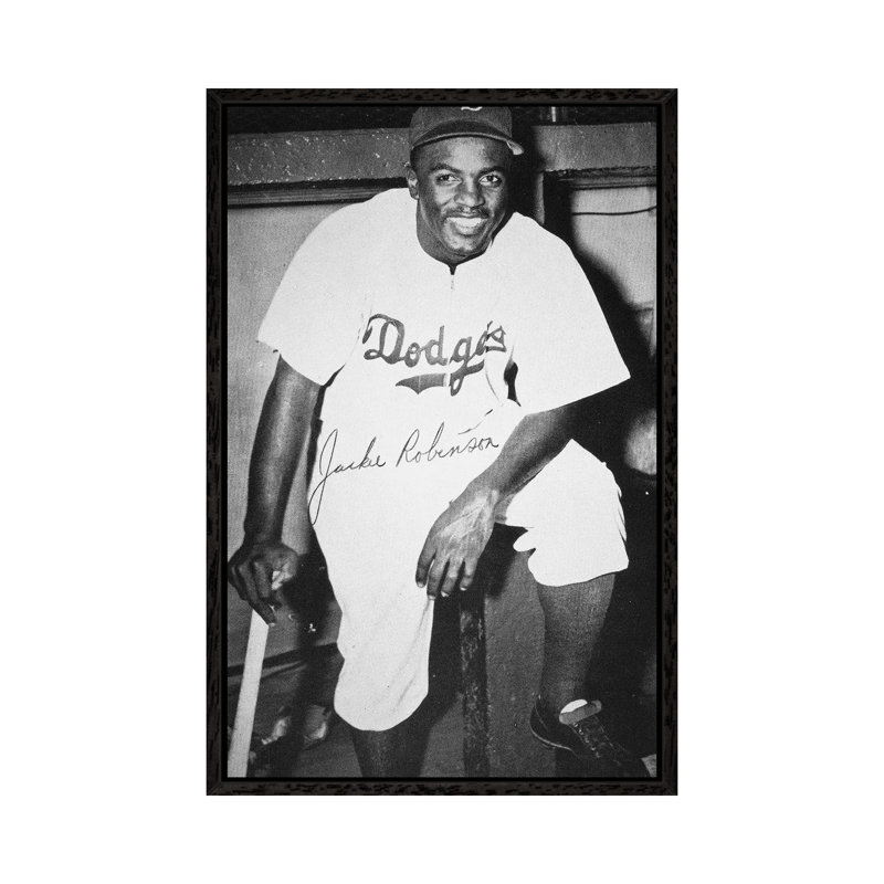 Jackie Robinson (1919-1972) - Print on Canvas, 66.04 cm H x 45.72 cm W, Black Framed