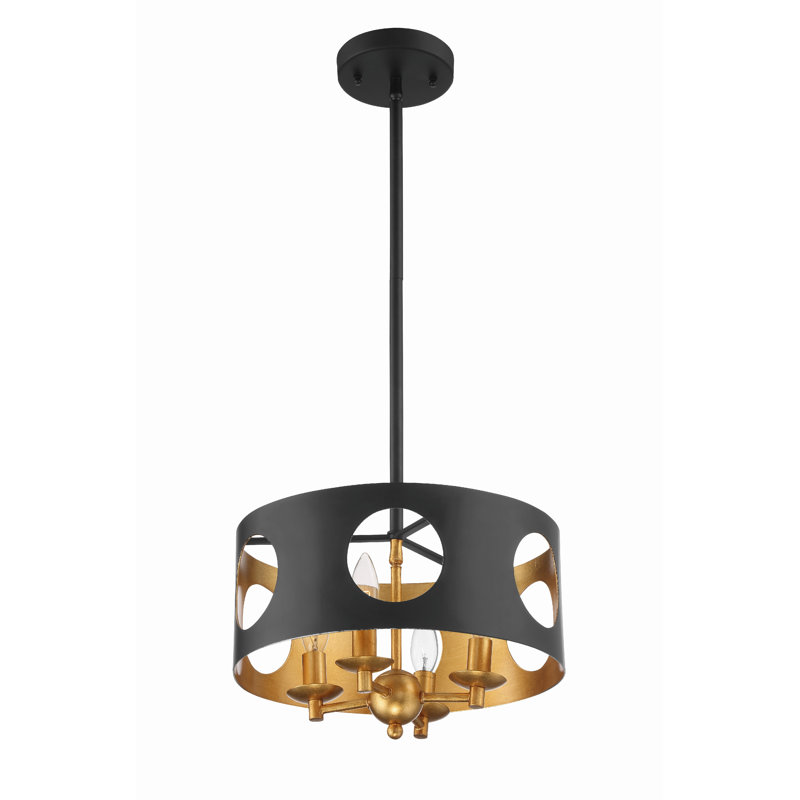 Luminaire tambour suspendu 4 lumières Annabel, Noir mat / Or antique