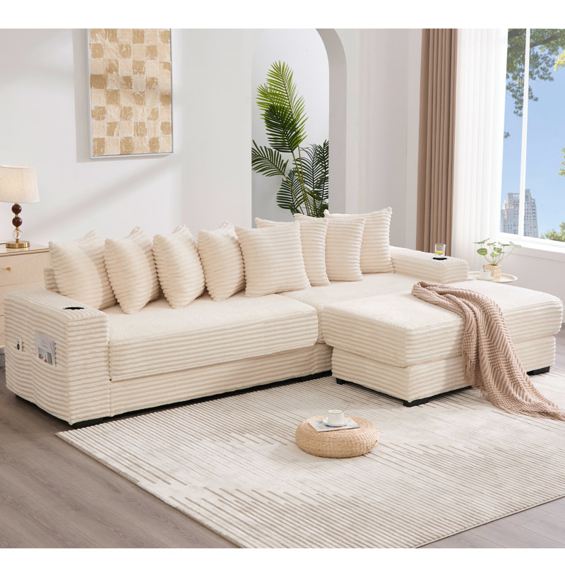 Canapé modulaire en L 110,75 po, Tissu beige