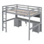 Lit mezzanine double avec bureau et fonction de chargement, bureau moderne avec compartiments de rangement gris, tiroirs et recharge électrique, finition-887274841