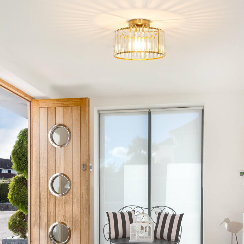 Plafonnier semi-encastré en cristal moderne avec finition dorée, lustre près du plafond pour le couloir, la cuisine, le vestibule et la chambre à coucher