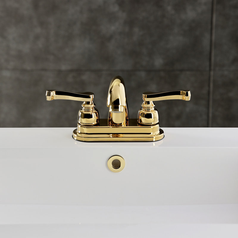 Robinet de salle de bain central à 4 poignées à 3 trous à fixation sur le comptoir en laiton Kingston, Laiton poli