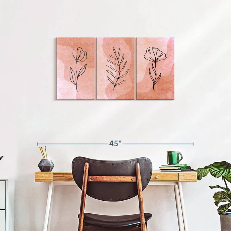 " Minimalist Flowers " 3 Piece Art Set, 18" H x 38" W x 1.25" D