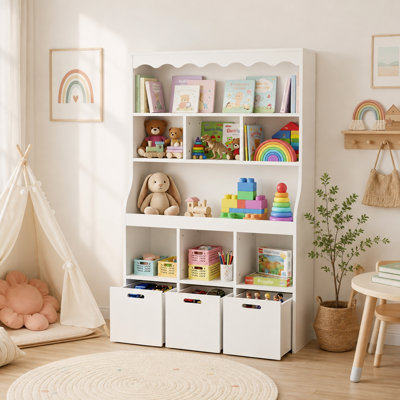 Bibliothèque de rangement 40 "pour enfants, 6 bacs de rangement + 3 tiroirs, unité anti-basculement robuste pour salle de jeux