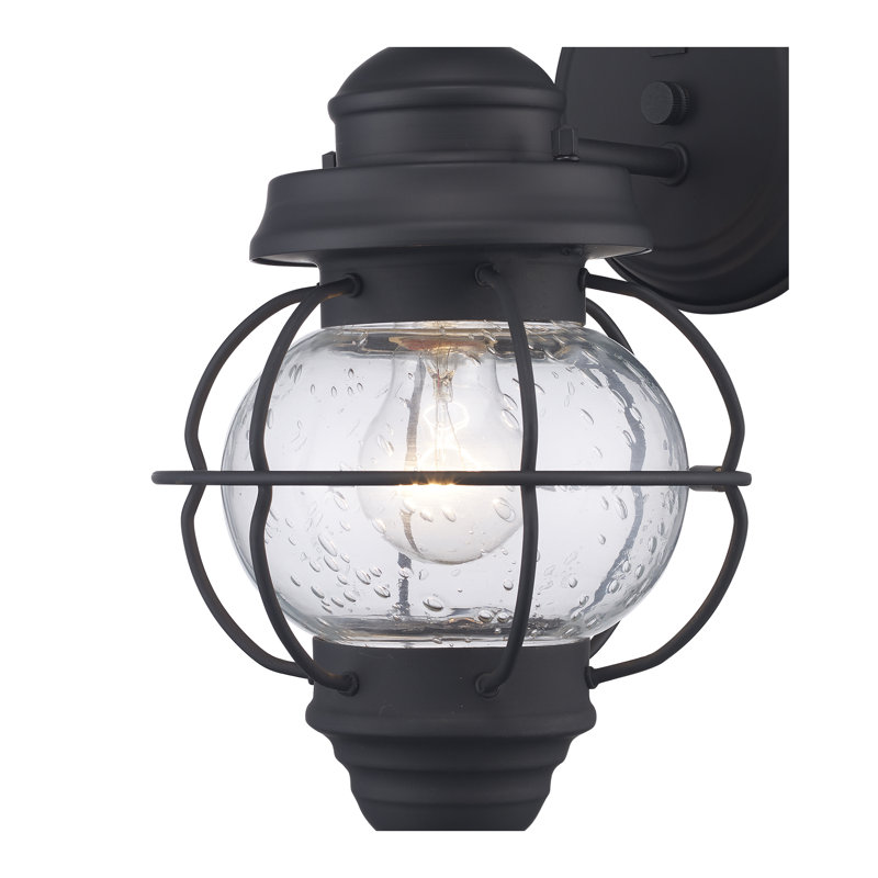 Lanterne murale d'extérieur en verre bullé Momeyer, Noir, H 13,5 po x l 8 po