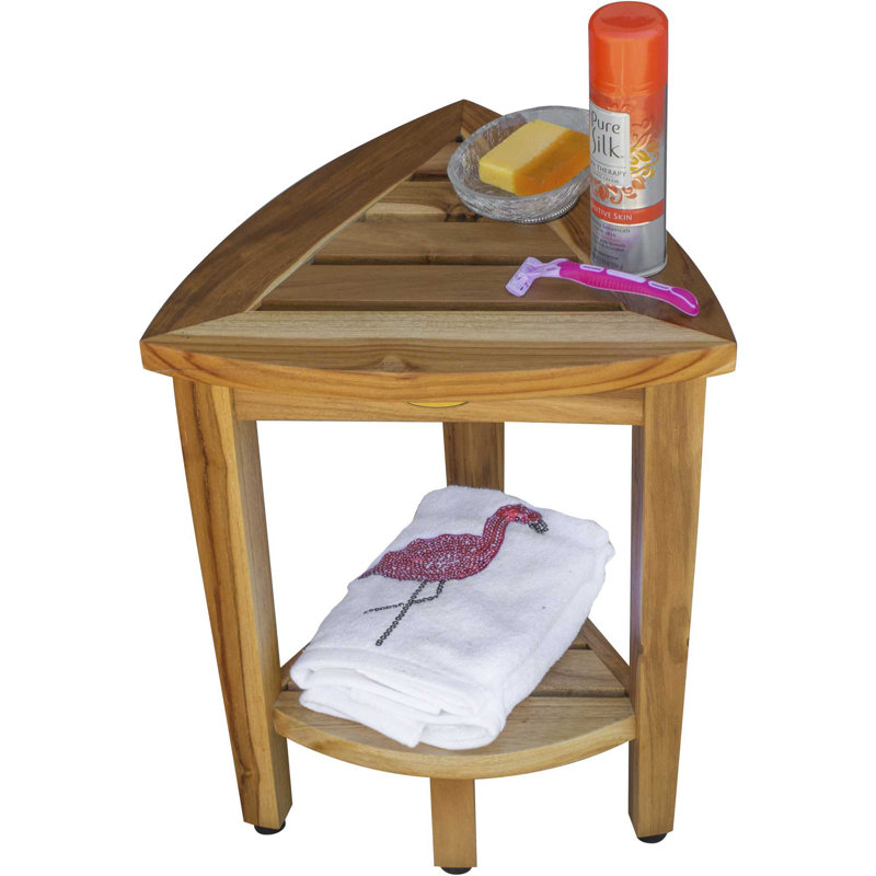 Ripley Teak Corner Shower Bench, Natural, 19" H x 16" W x 15" D