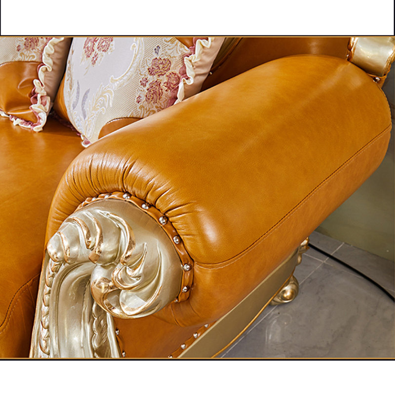 European-style Solid Wood Sofa 81.89'' Leather Loveseat