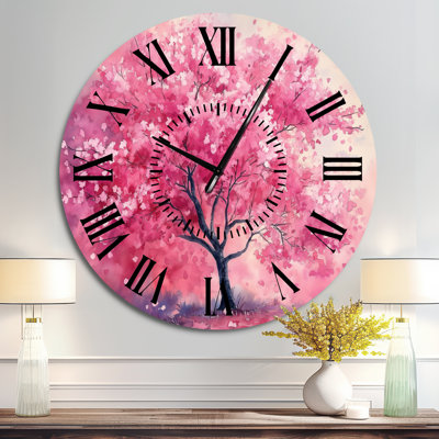 Horloge murale en métal à motif floral « Arbre en fleurs roses »